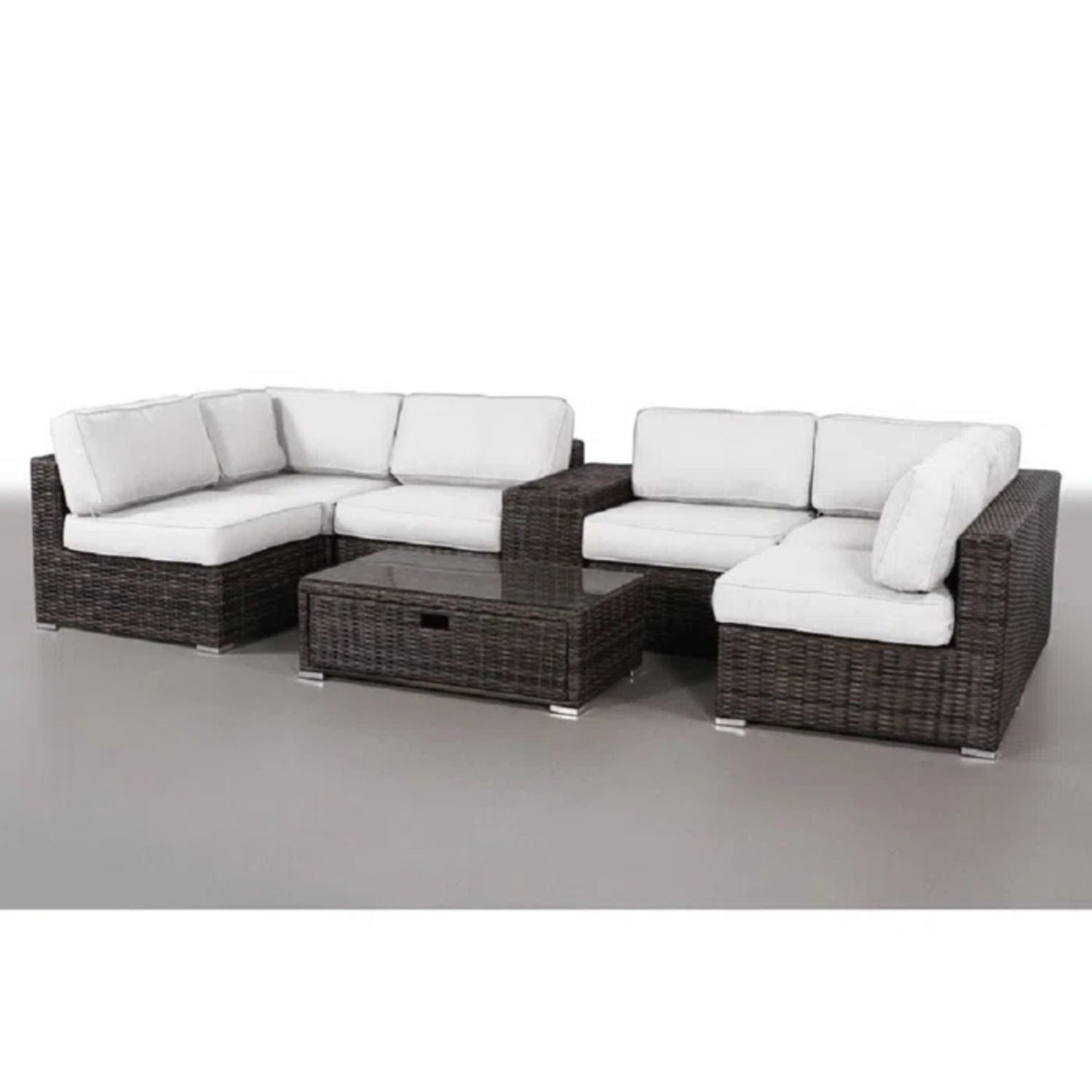 Elegant 4 Person Wicker Patio Seating Set With Cushions And Glass Top Table