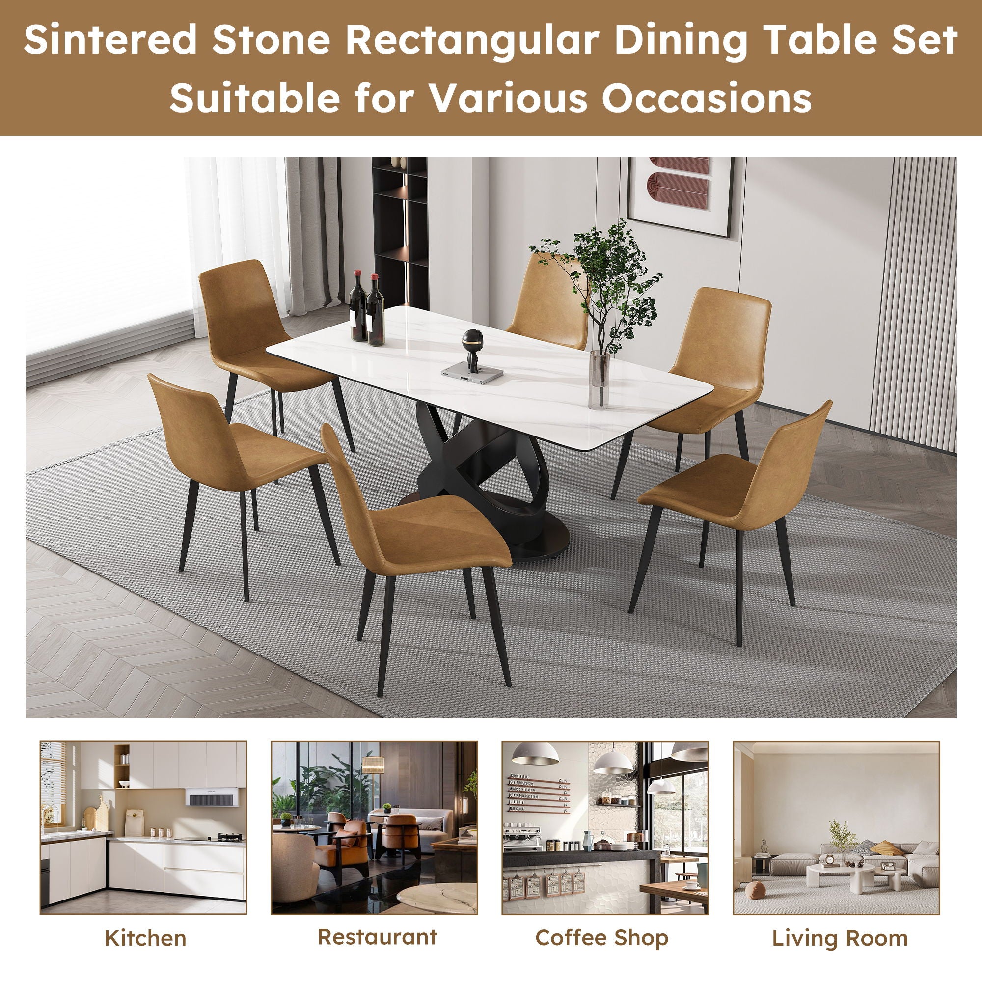 Rectangular Dining Table, For Dinner Party, 4 Chairs - Black / White