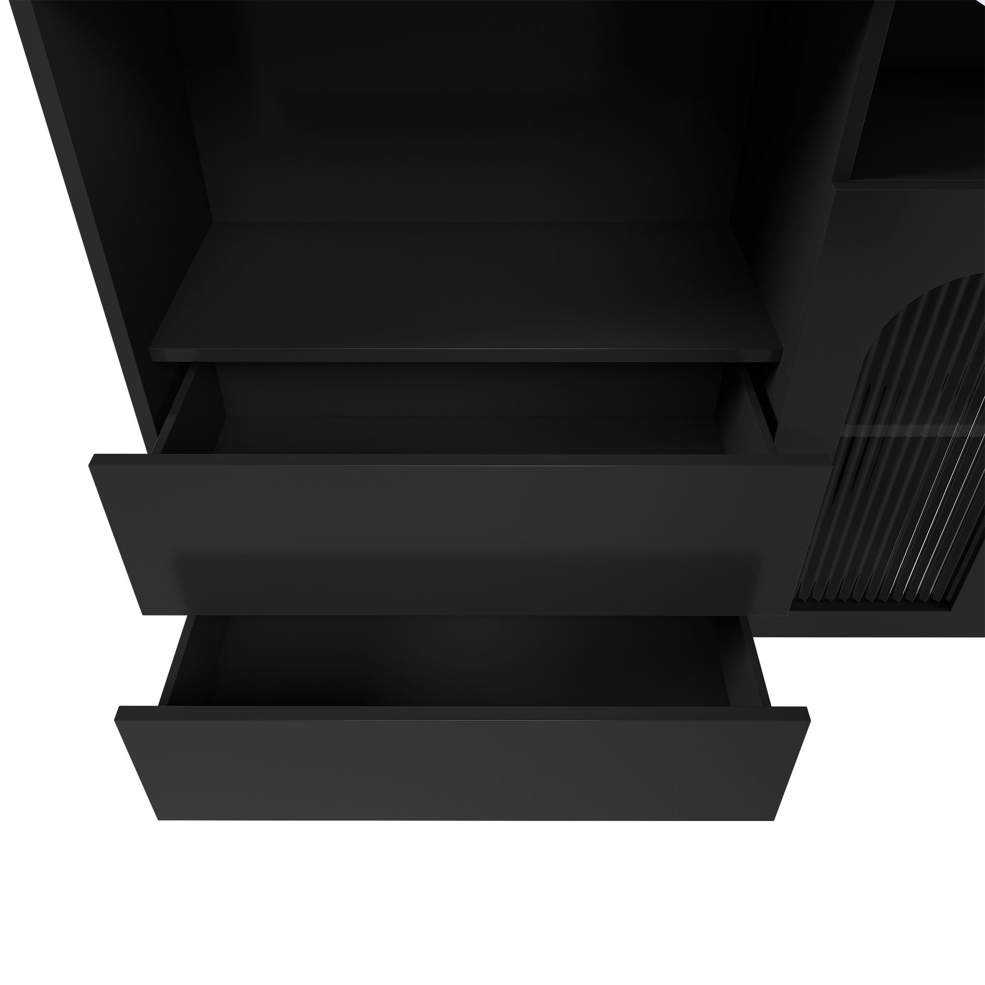 Kitchen Island With Extendable Rotating Table, 4 Drawers & Glass Door Cabinets, Built In Socket - Black