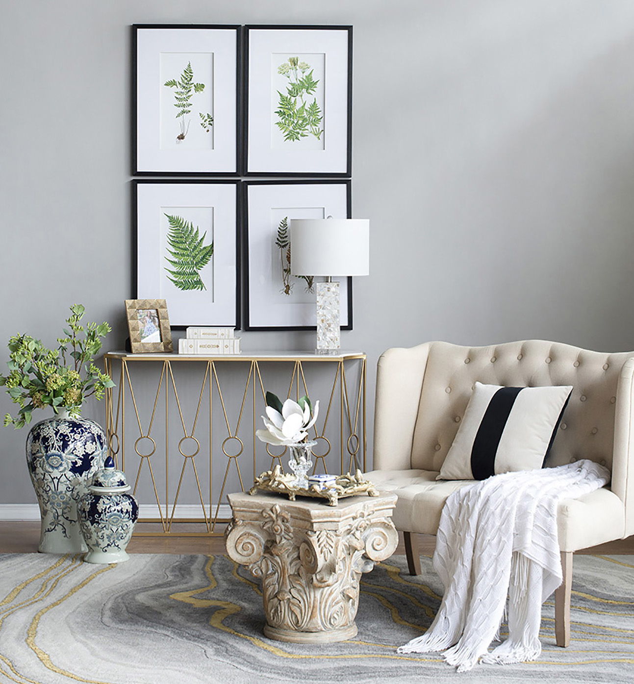 Botanical And Fern Wall Art, Wall Decor For Living Room Dining Room Entryway (Set of 4) - White / Black