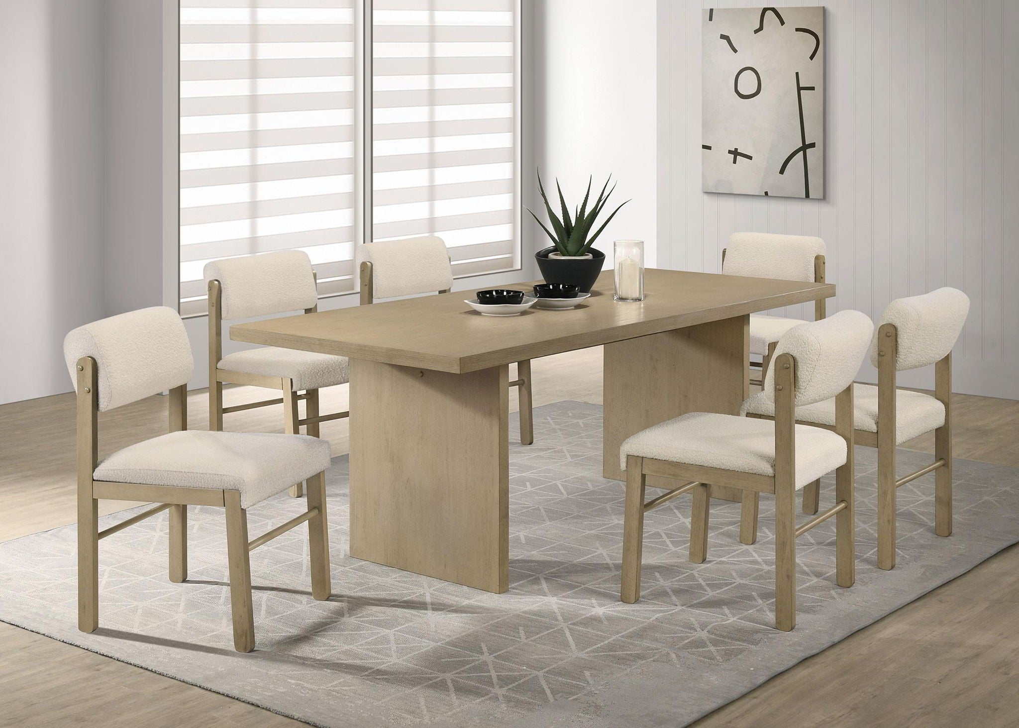 Decker 7-piece 82-inch Rectangular Dining Set Cream and Natural Oak