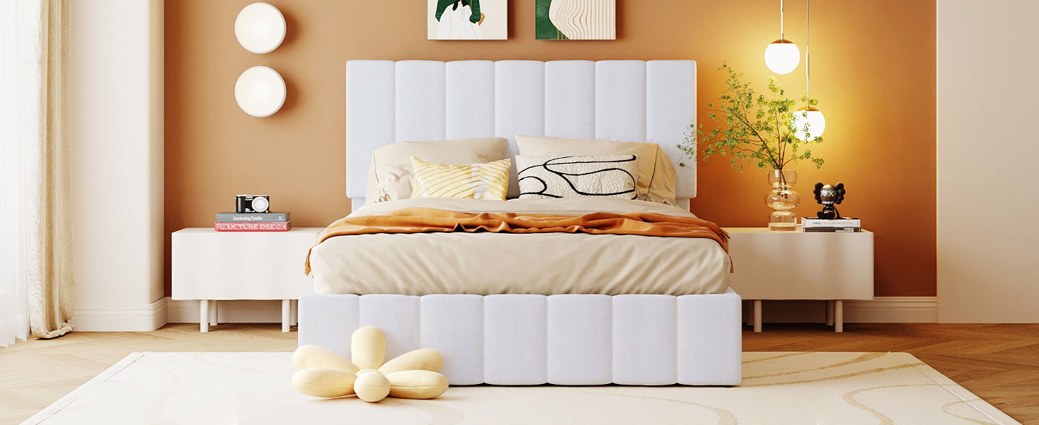 Elegant Upholstered Platform Bed With Hydraulic Storage System
