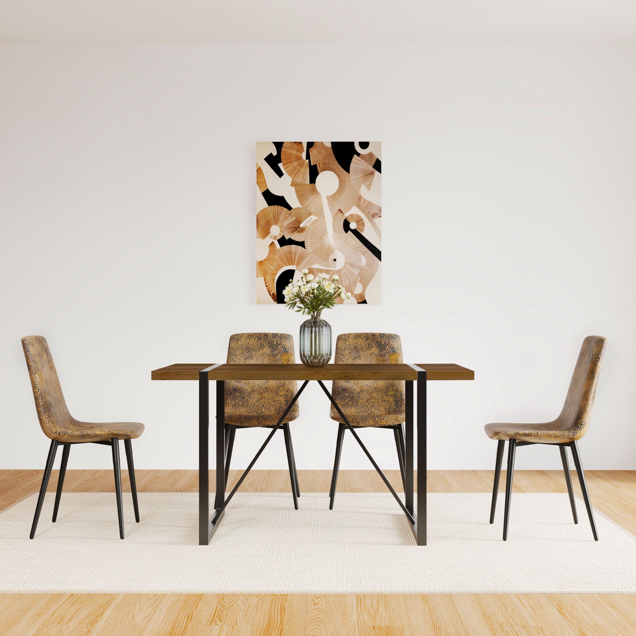 Modern Dining Table With Black Metal Legs For 4 - 6 Person