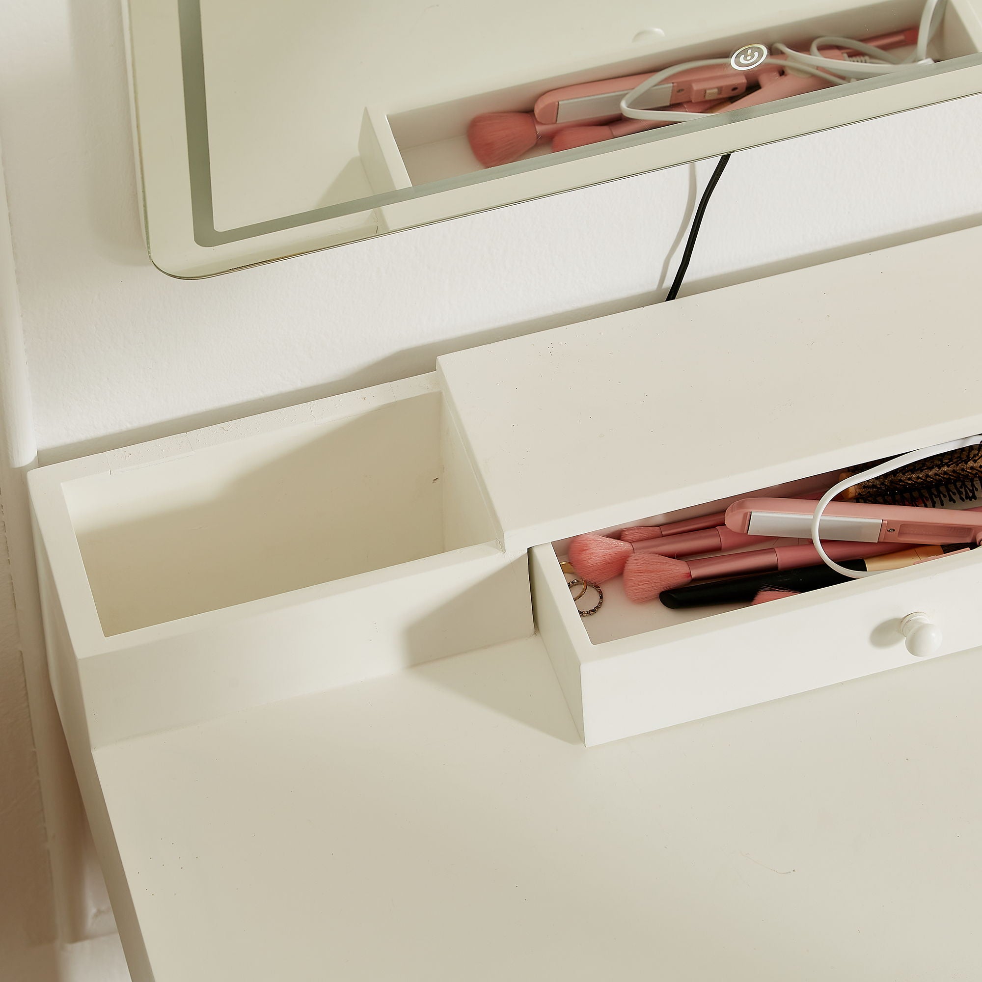 Makeup Vanity Desk With Removable Mirror And Lights, 3 Color Modes & Adjustable Brightness Dressing Table, Small Vanity Table Set With 2 Drawers For Bedroom - White