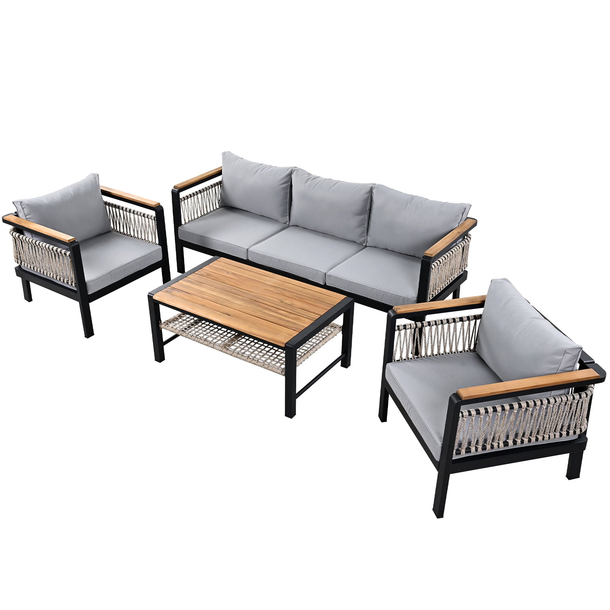 4 Pieces Outdoor Sectional Sofa Set 5 Person Patio Seating Group Outdoor Conversation Set With Cushions And A Coffee Table For Patios