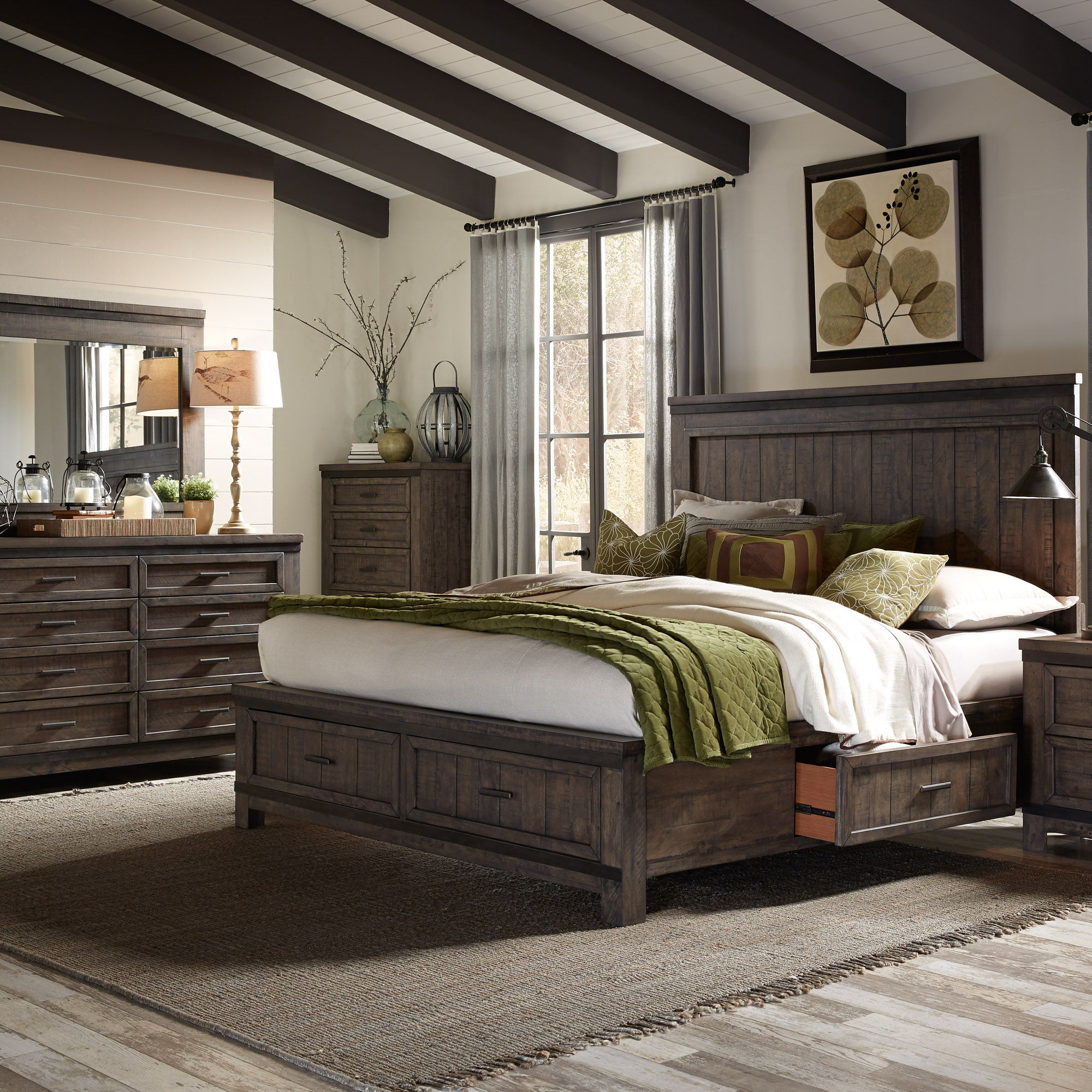Liberty Furniture Thornwood Hills - Two Sided Storage Bed, Dresser & Mirror | Meri Furniture