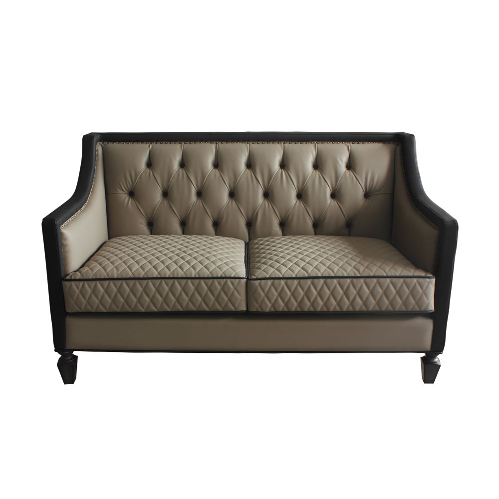 House Beatrice - Loveseat With 3 Pillows - Tan Synthetic Leather , Black Synthetic Leather & Charcoal