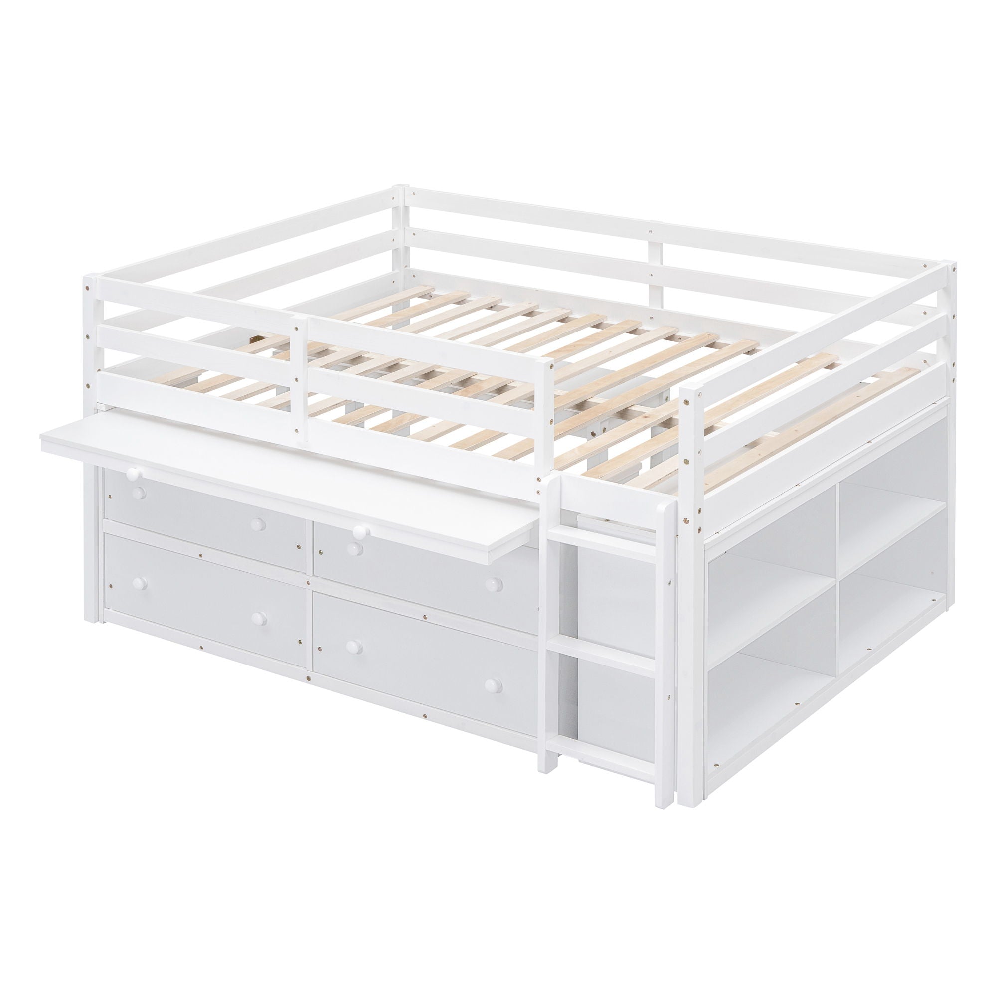 Loft Bed With Retractable Writing Desk And 4 Drawers, With Lateral Portable Desk And Shelves