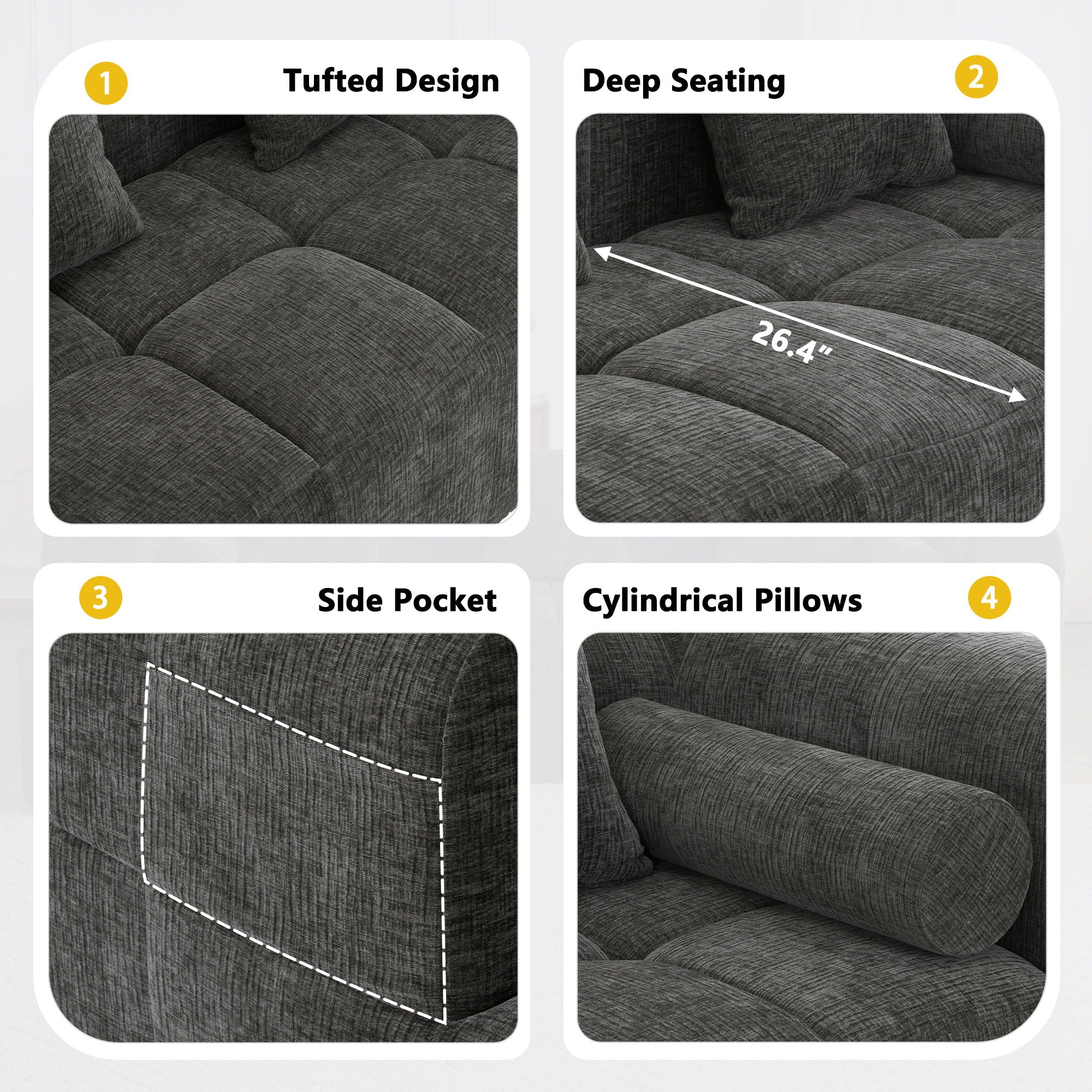 Sectional Free Combined Sofa With 2 Side Pockets