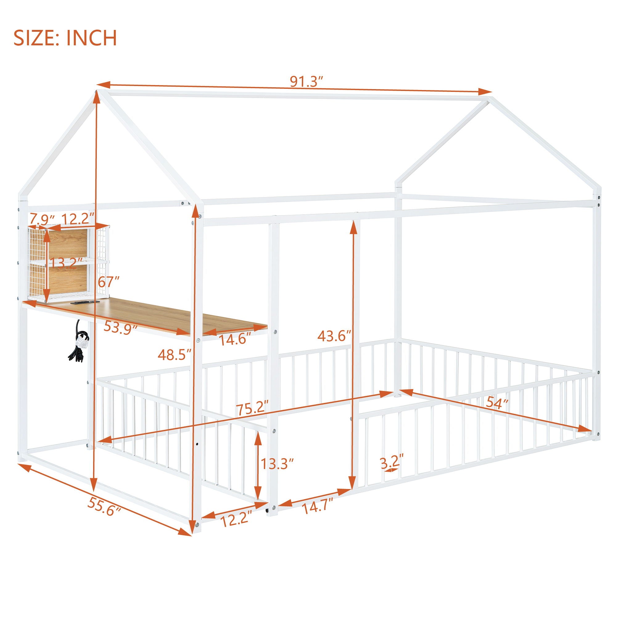 House Frame With Desk, Shelves, Power Outlets And USB Ports