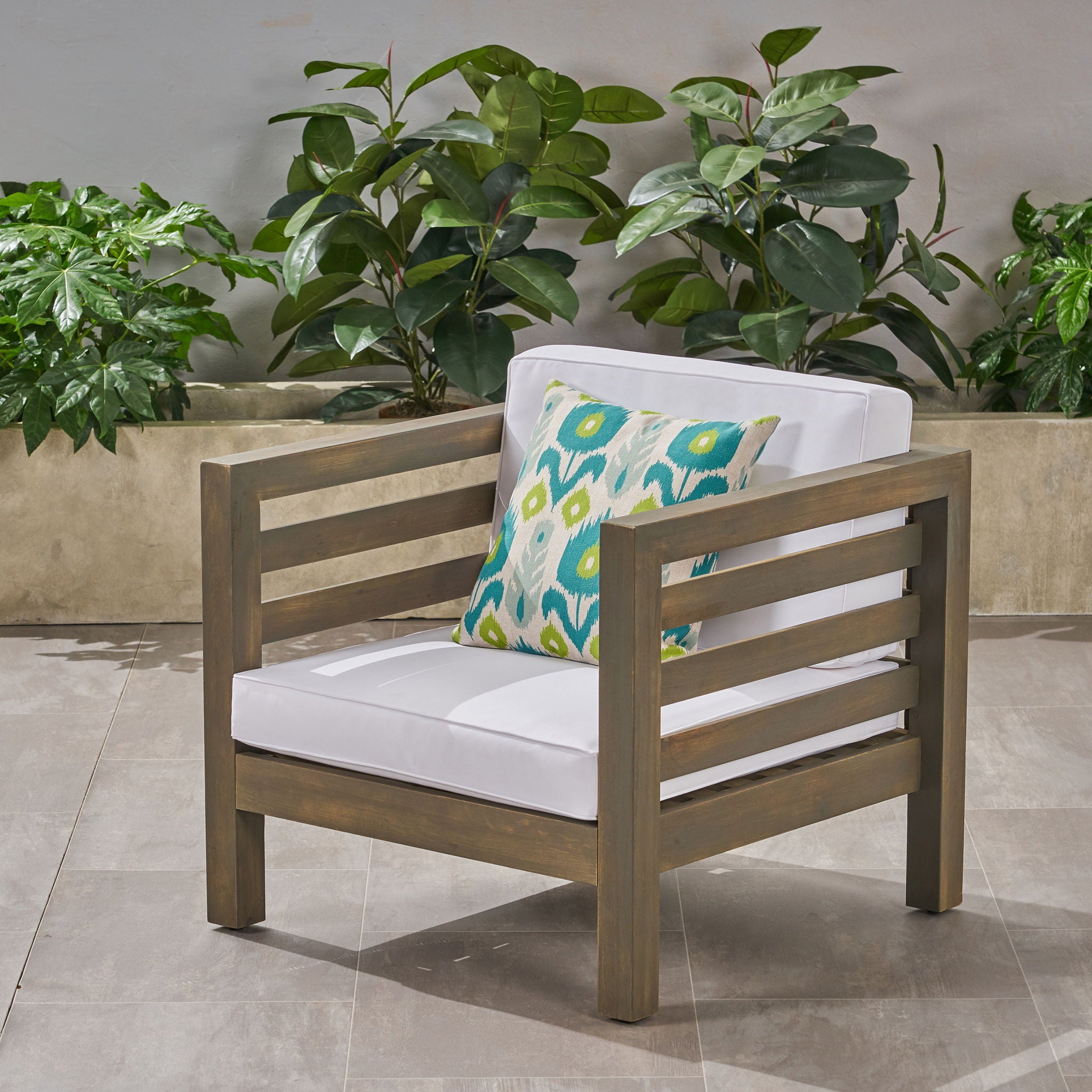 Outdoor Acacia Wood Patio Chair With Fabric Cushion