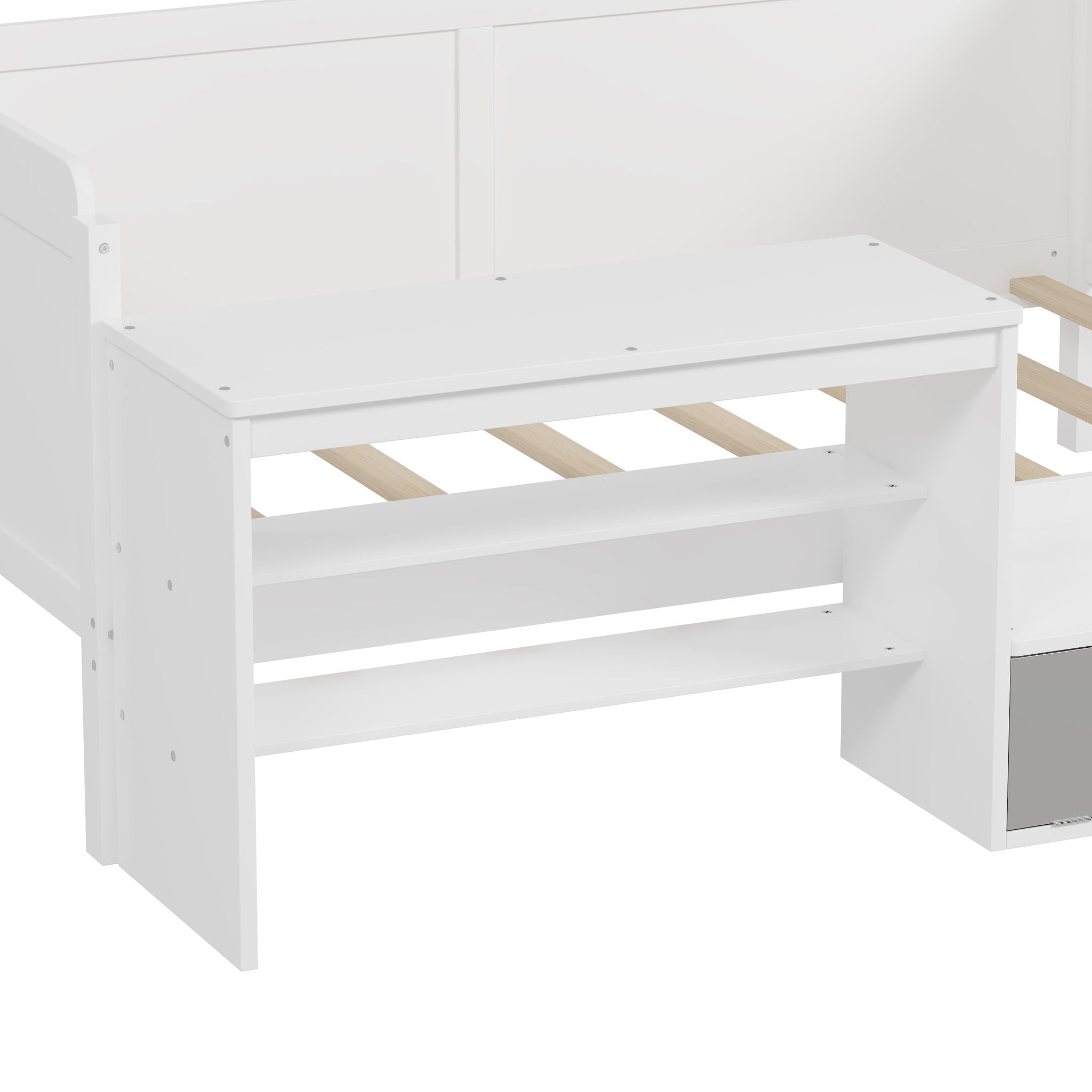 Daybed With Storage Shelves And Lockers, Multi Functional Bed With Study Desk And Matching Stool