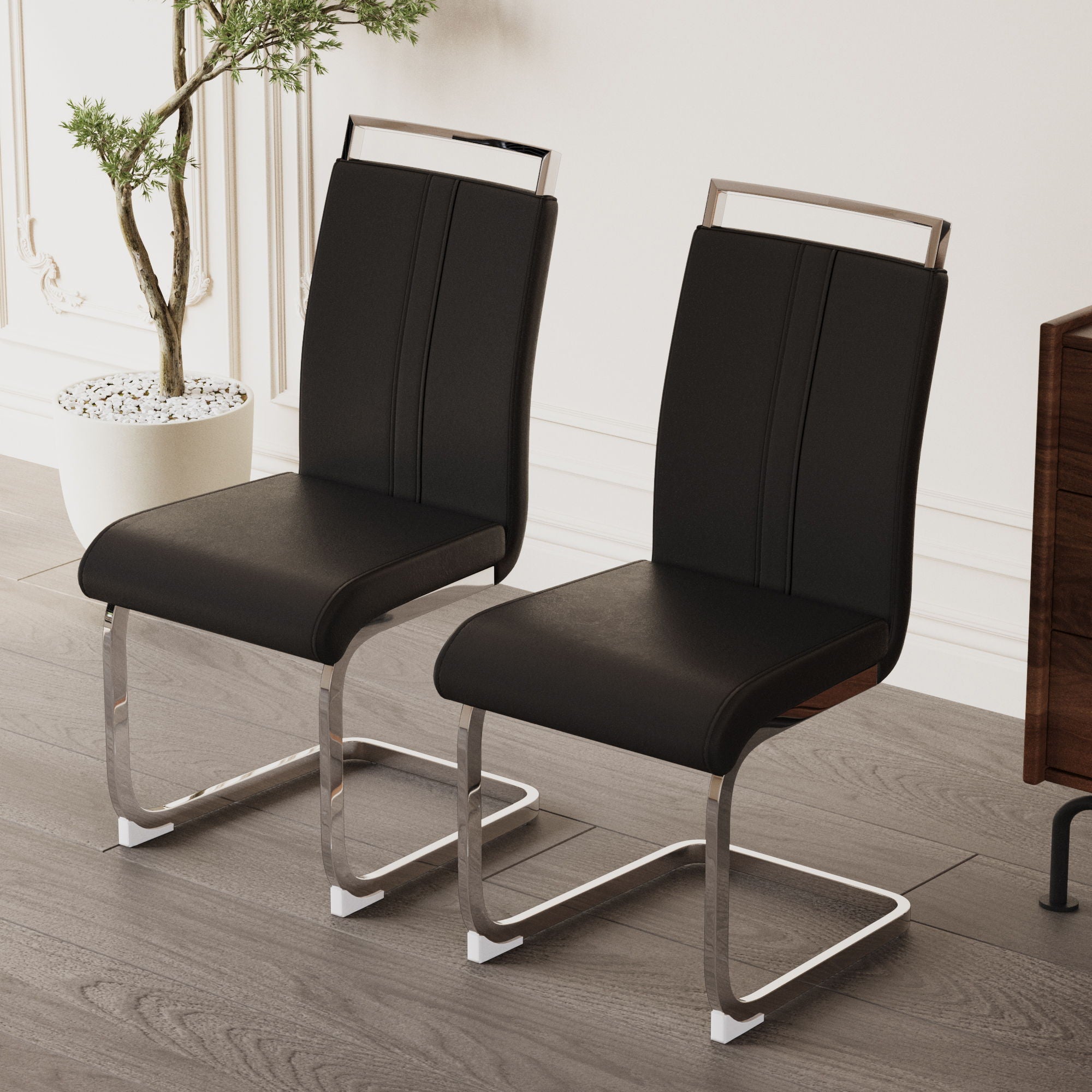 Modern Dining Chairs With Padded Seat, High Back