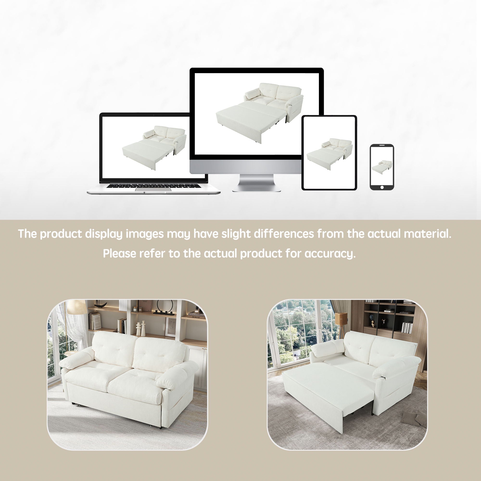 Modern Convertible Sleeper Sofa Bed With Pull-Out Queen Design, Side Storage & Thick Cushions