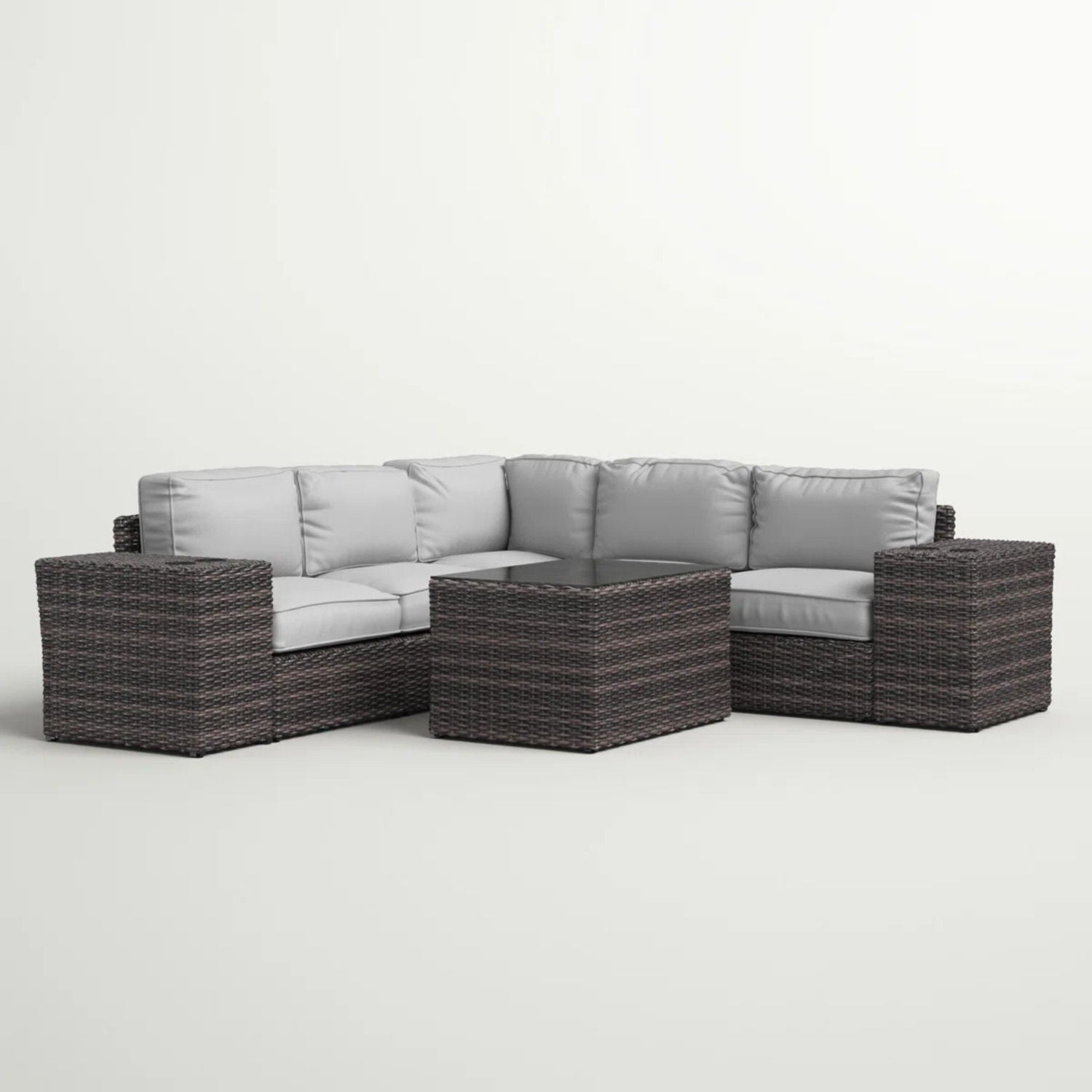 Modern Patio Rattan Sectional Set With Cushions