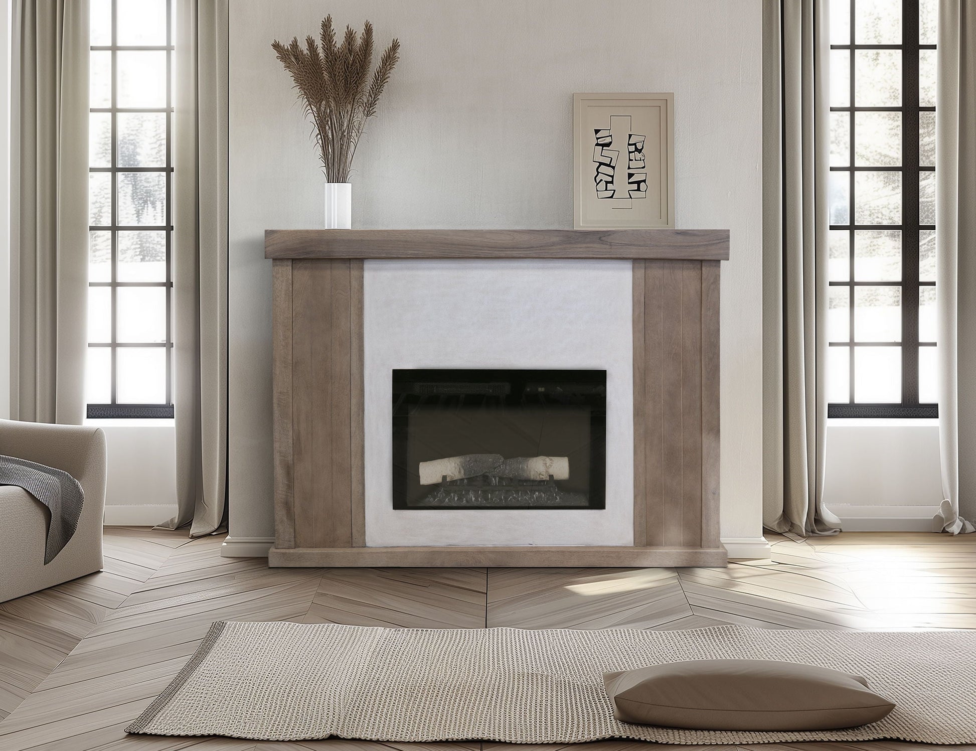 International Furniture Direct Natural Parota - Electric Fireplace - Dark Brown | Meri Furniture