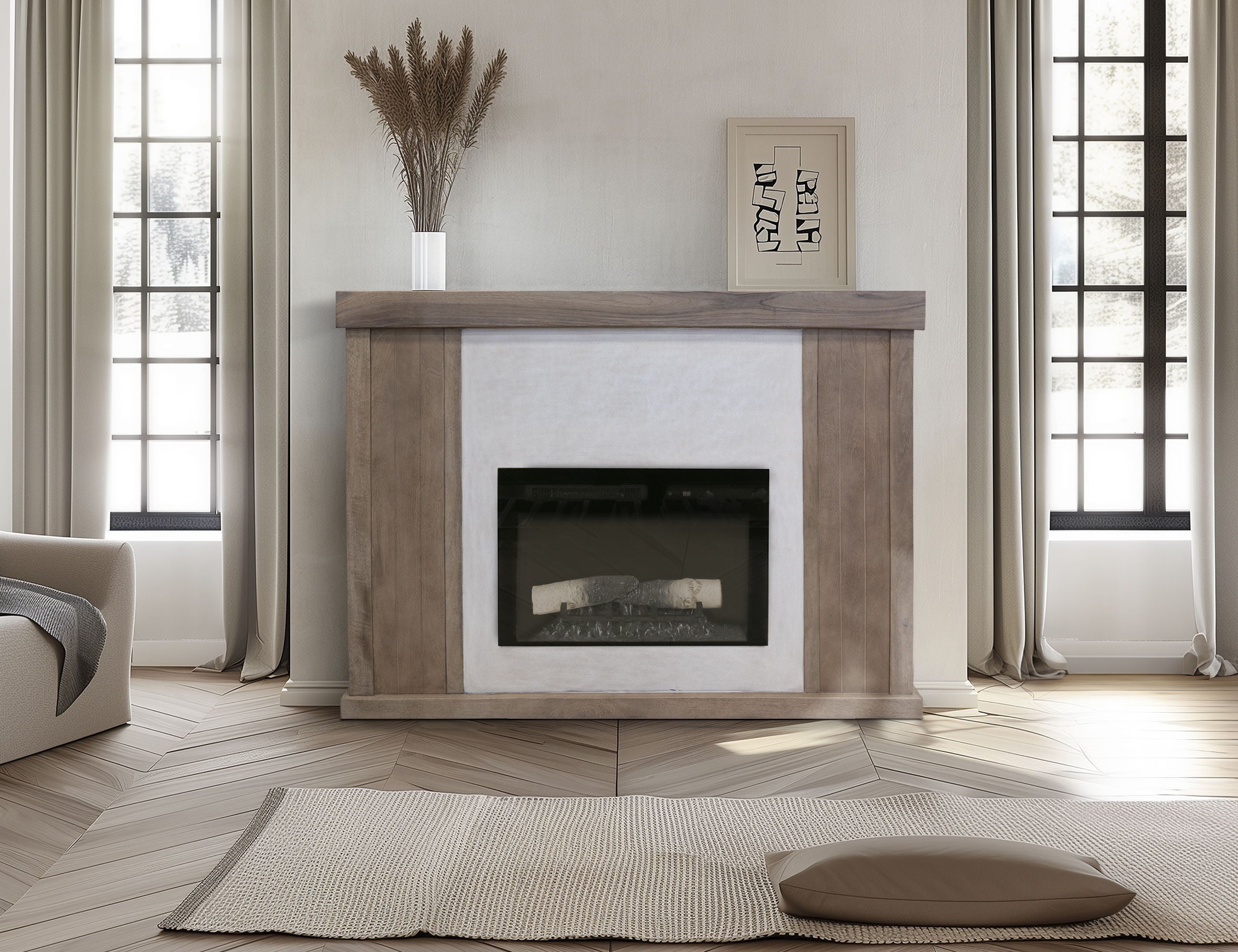 International Furniture Direct Natural Parota - Electric Fireplace - Dark Brown | Meri Furniture