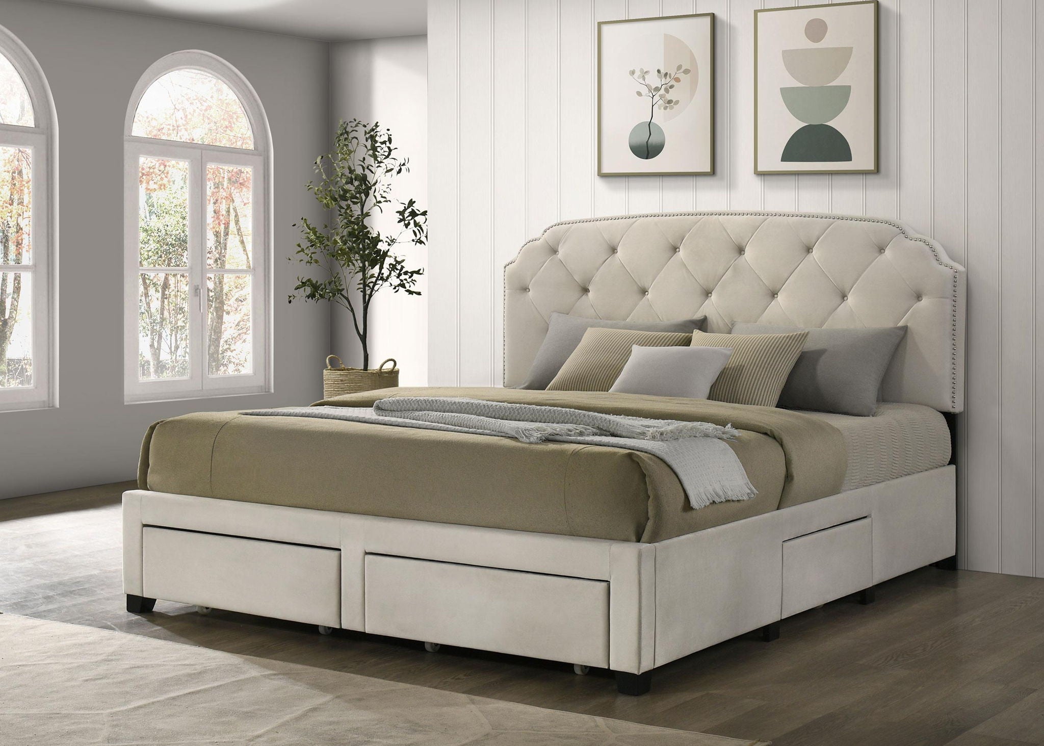 Marianna 4-drawer Upholstered Eastern King Storage Bed Cream