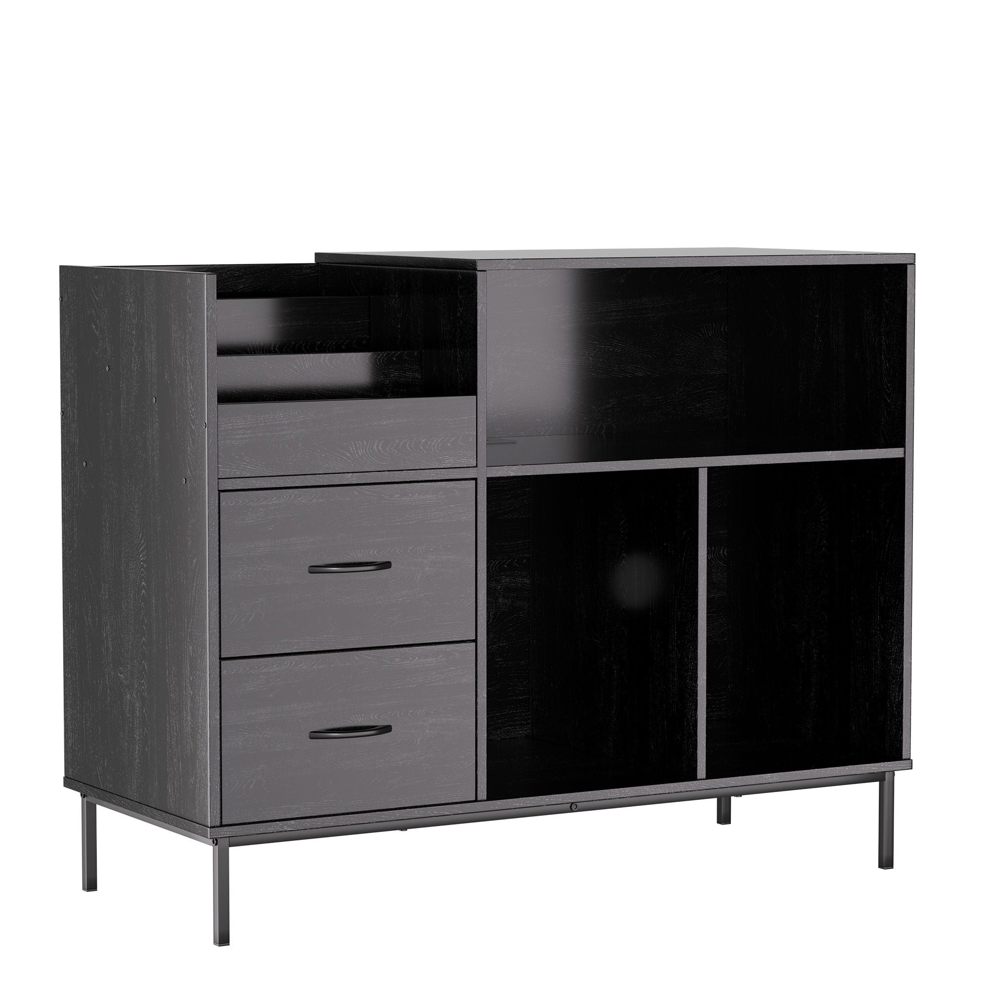 Eco-Friendly Vinyl Record Player Stand With Flip-Top Storage, Media Console With Dual Outlets And Dustproof Drawers