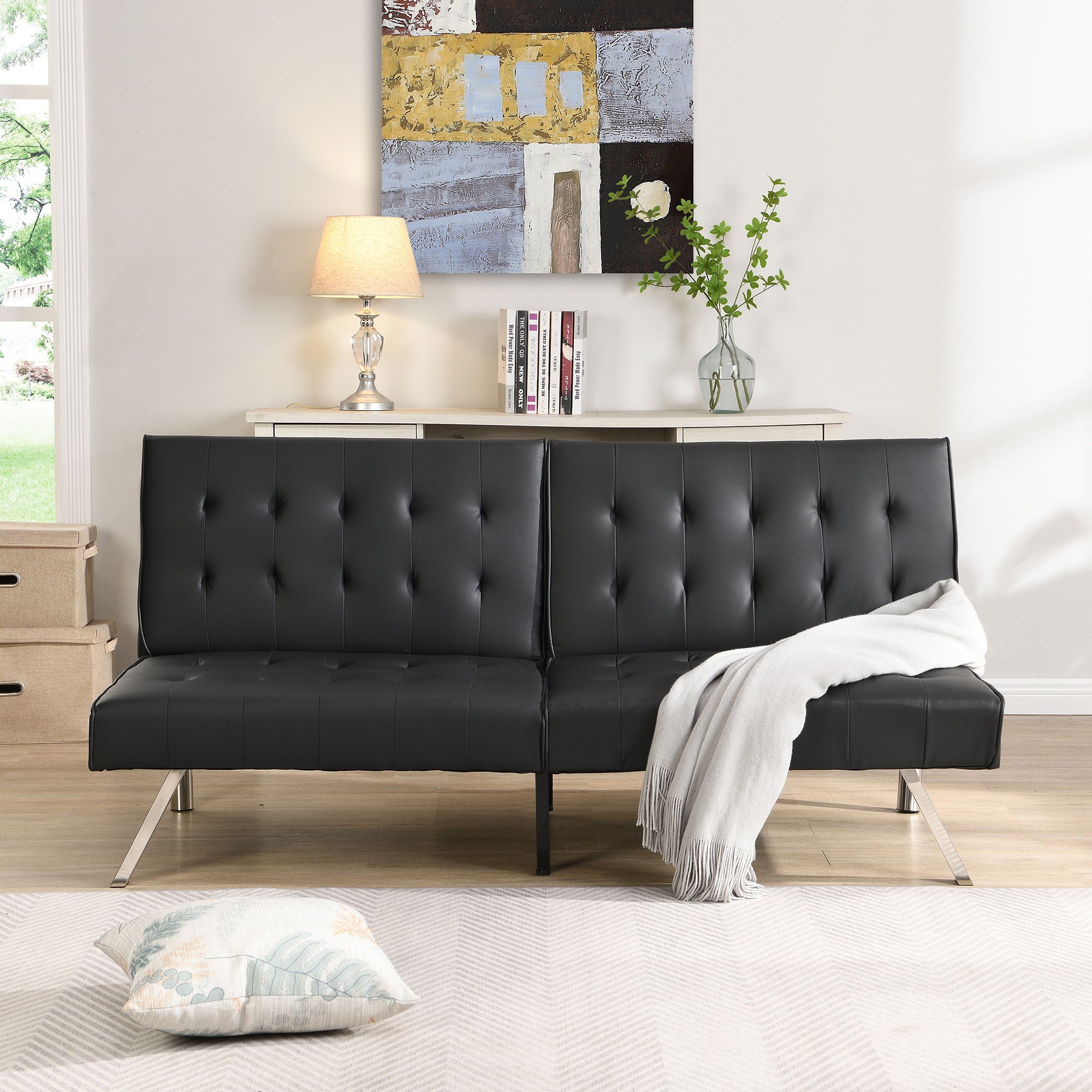 Contemporary Wood Frame Sofa Bed With Stainless Legs - Black