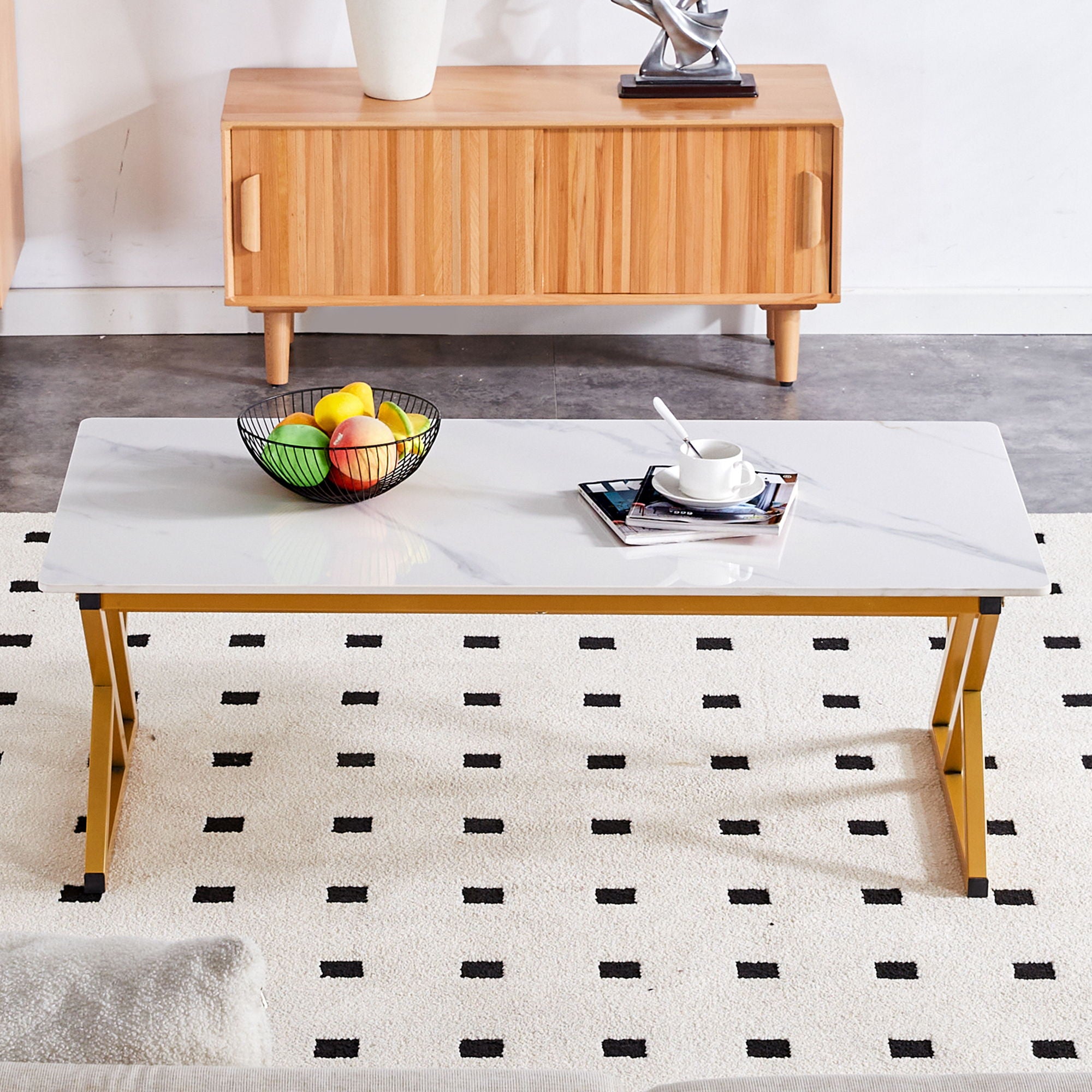 Modern Rock Slab Coffee Table With Metal Legs