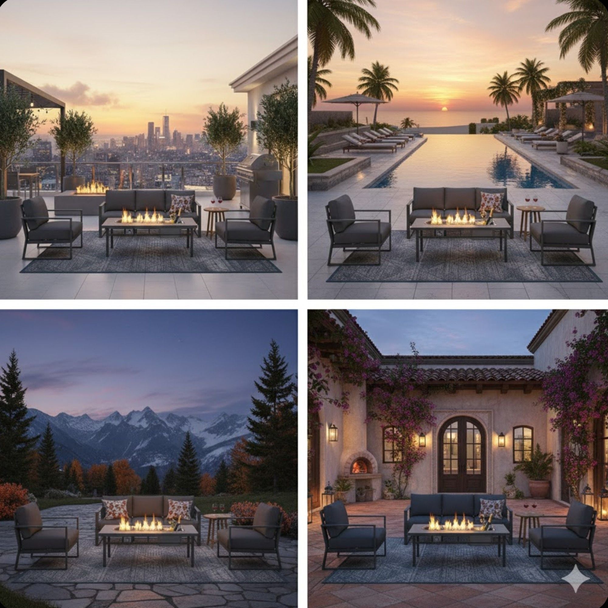 3 In 1 Outdoor Propane Fire Pit Table 50, 000 BTU With Ice Bucket - Gray