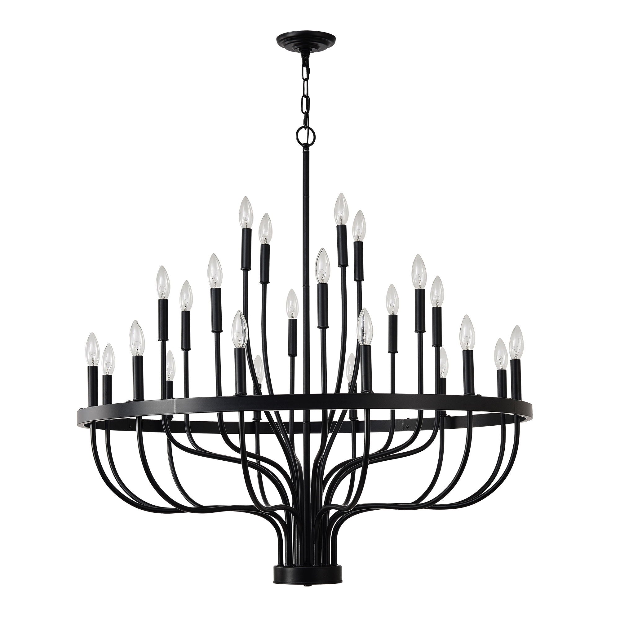 24 Light Chandelier Industrial Iron Candle Chandelier Modern Suspended Farmhouse Chandeliers Pendant Light Fixtures For Dining Room Bedroom Living Room Kitchen Island Foyer E12 Bulb (No Include) - Black