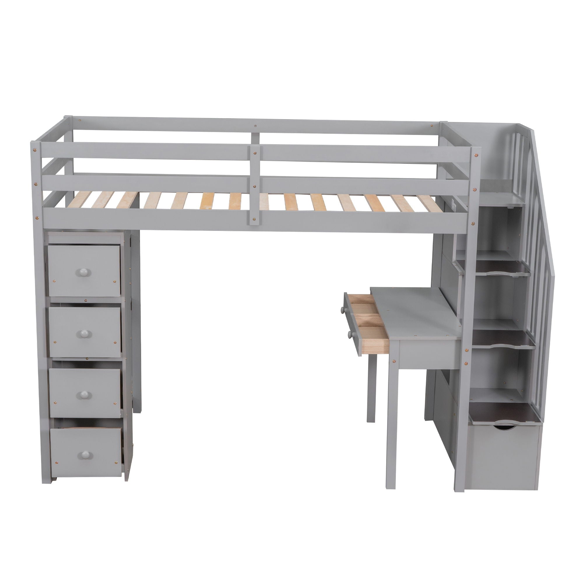 Loft Bed With Storage Drawers, Desk And Stairs With Shelves