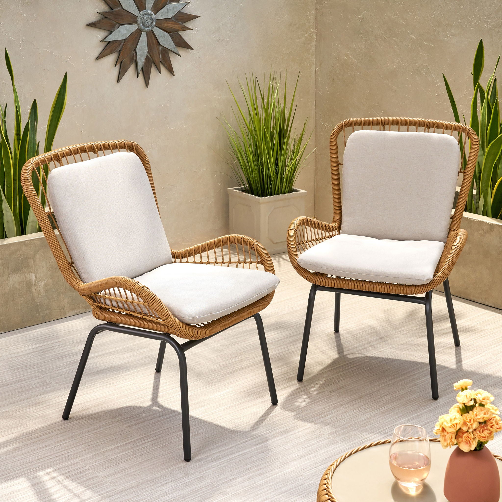 Outdoor Wicker Club Chair With Cushions (Set of 2)
