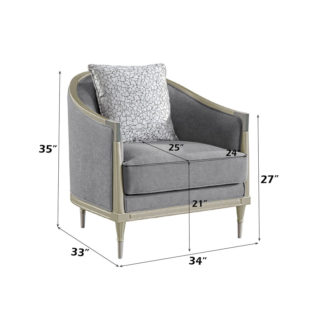 Fernando - Chair With Pillow - Gray Chenille & Champagne