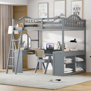 Loft Bed With Drawers, Cabinet, Shelves With Desk