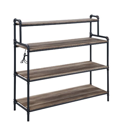 ACME Cordelia - Bookshelf - Led, Antique Oak, Sandy Black & Dark Bronze Hand-Brushed Finish | Meri Furniture