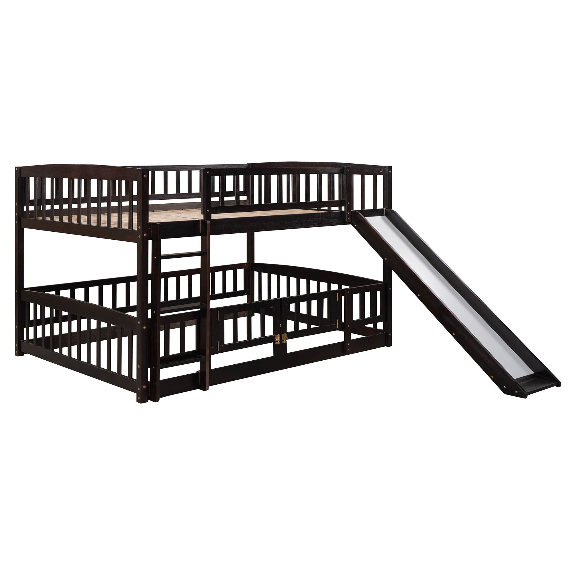 Low Bunk Bed With Slide, Fence And Ladder
