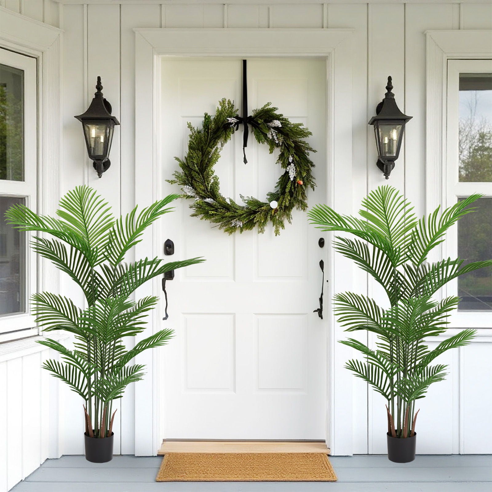 Simulate Plastic Flower Boxes With Leaves For Outdoor Home Decor (Set of 2) - Green