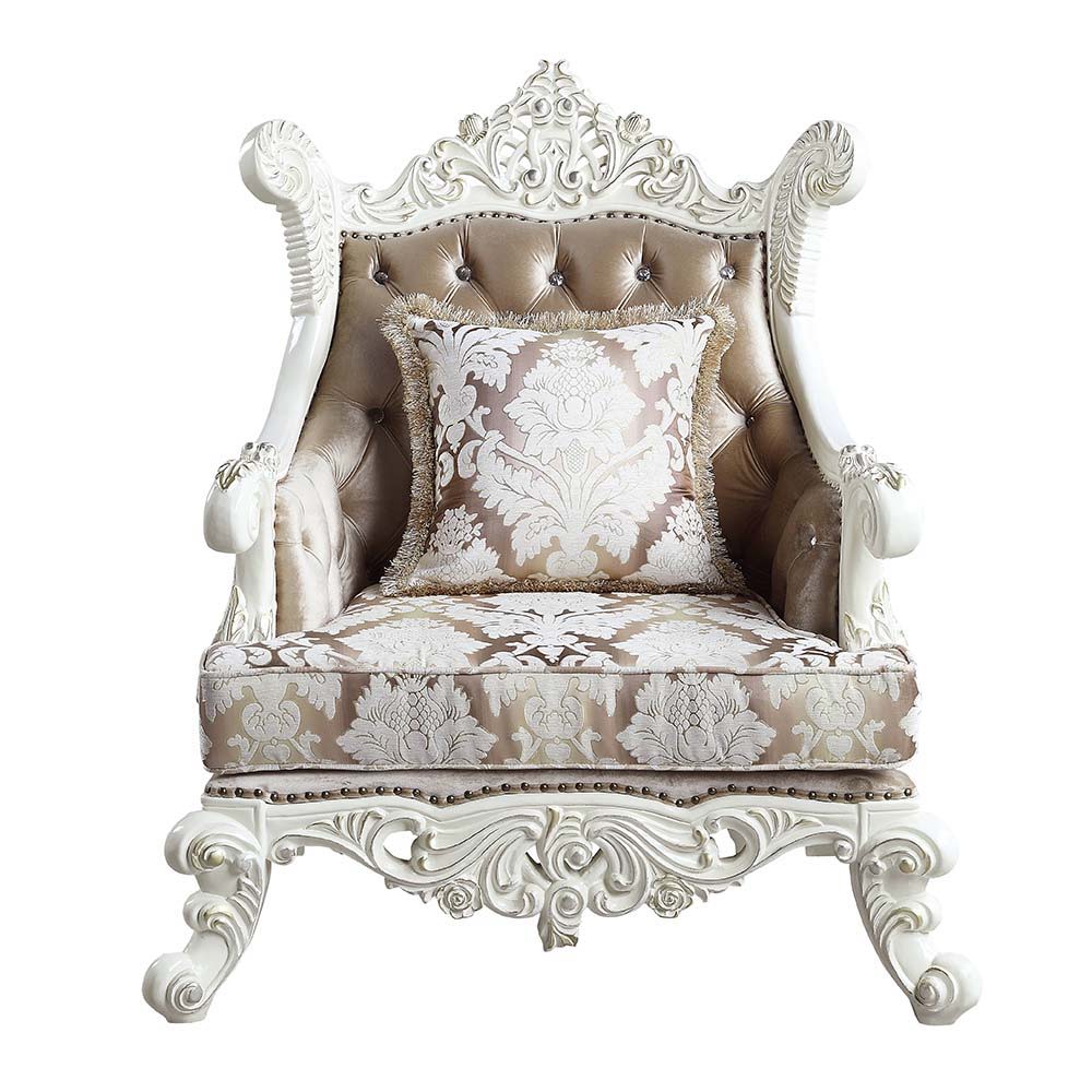 ACME Vanaheim - Chair - Fabric & Antique White Finish | Meri Furniture