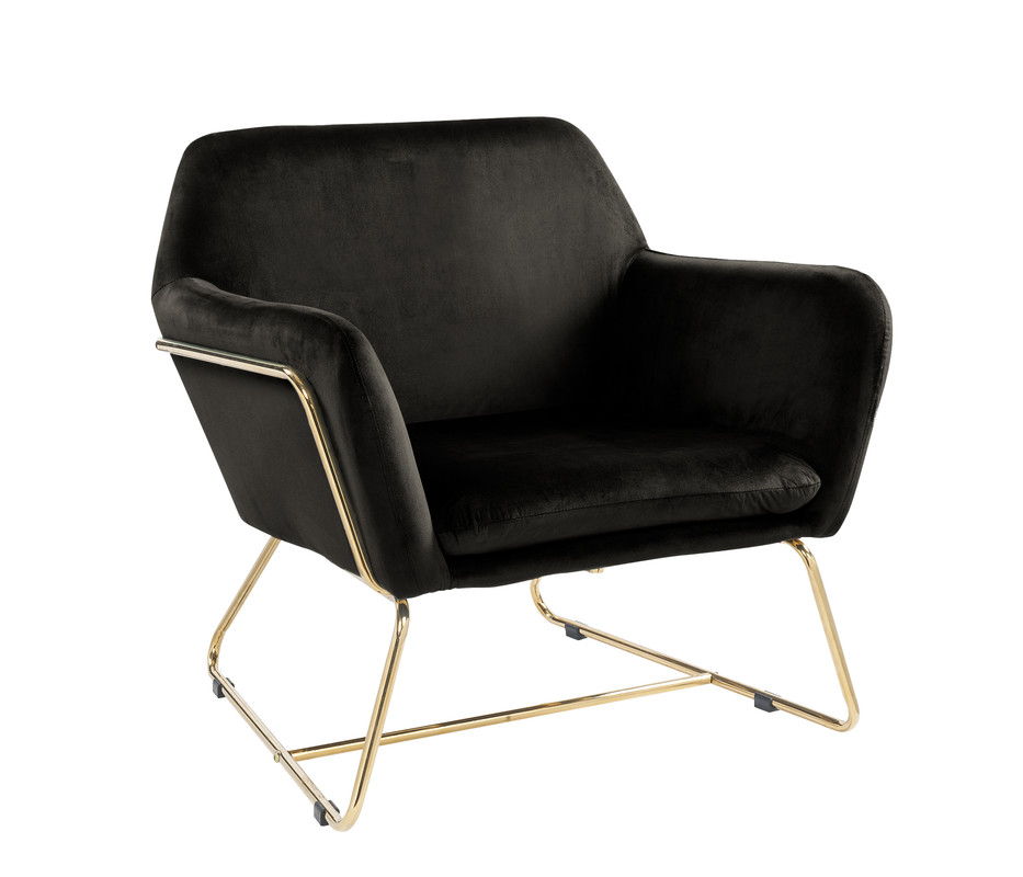 Keira 29.5"W Black Velvet Accent Chair with Metal Base
