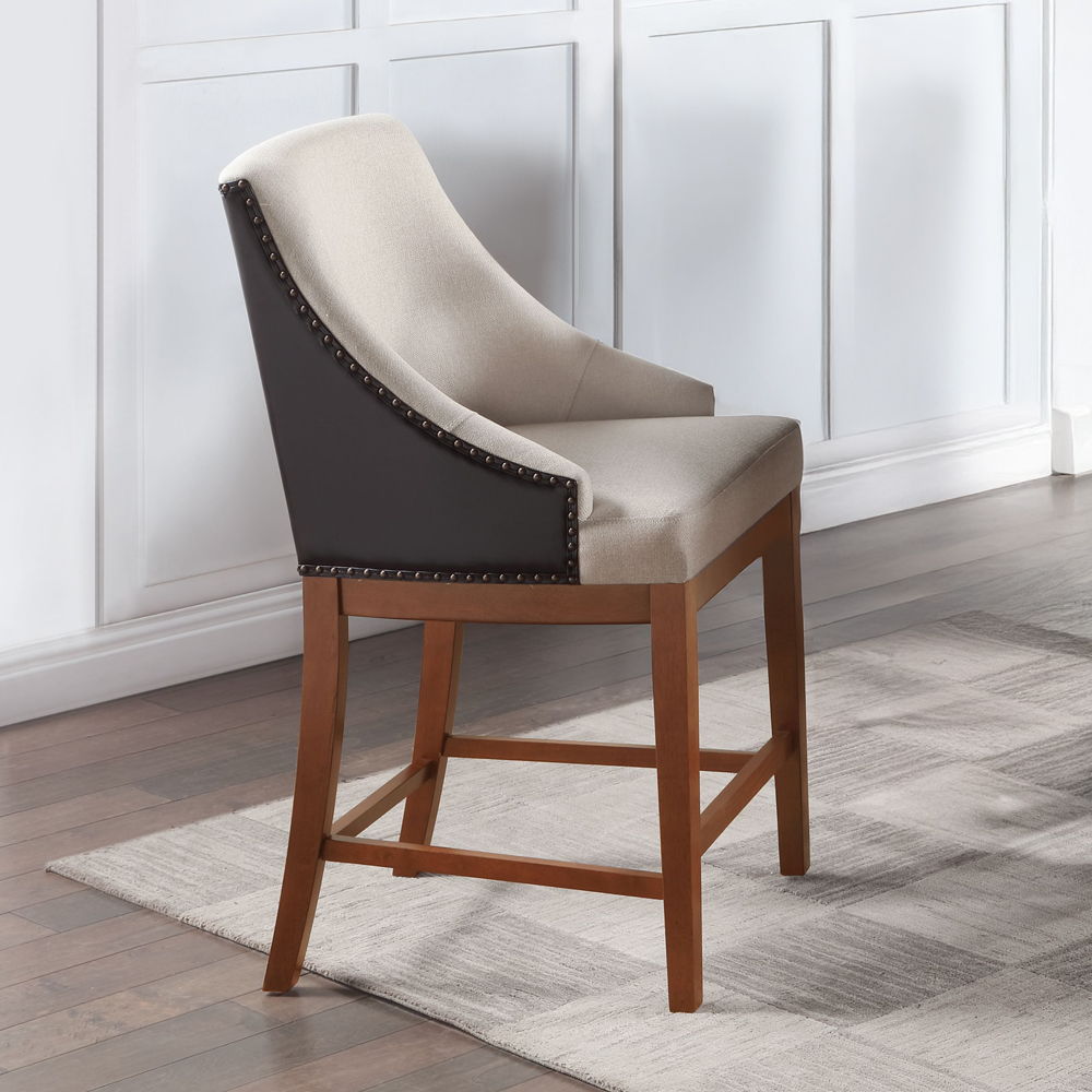 ACME Gilsea - Counter Height Chair (Set of 2) - Fabric, Brown Synthetic Leather & Brown | Meri Furniture