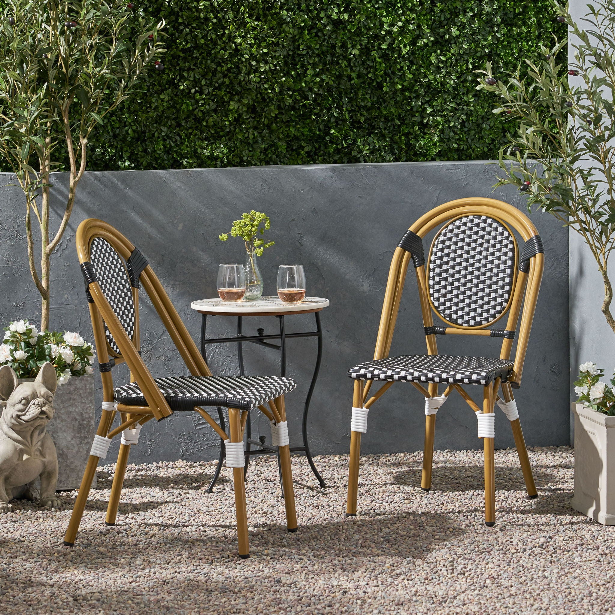Outdoor Rattan And Aluminum French Bistro Chair Set