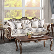 ACME Pierce - Sofa With 5 Pillows - Beige Fabric & Cherry Finish | Meri Furniture