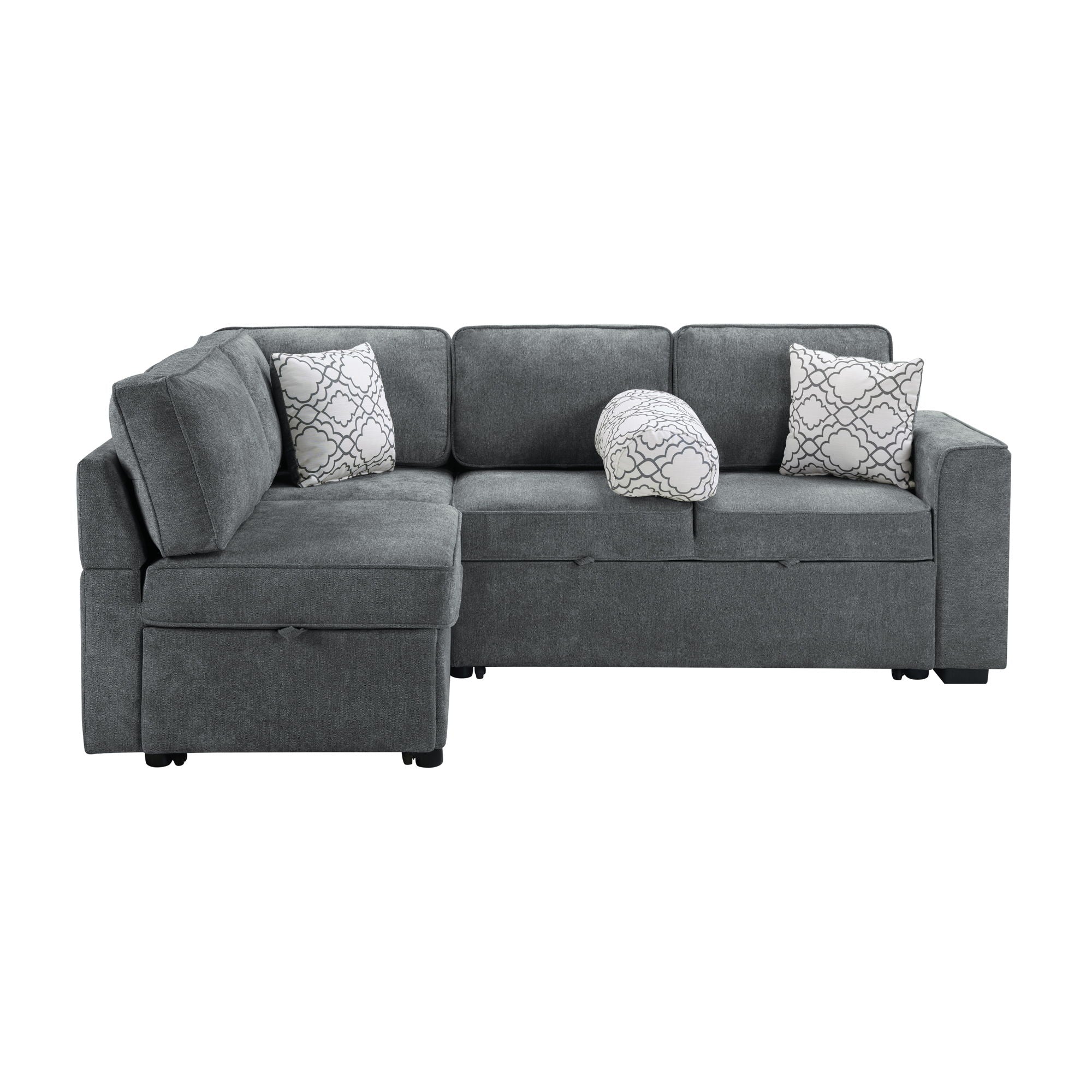 Convertible Sectional L-Shaped Sofa With Dual Pull-Out Sleepers, Flip-Top Table, USB Ports, Cup Holder & Storage
