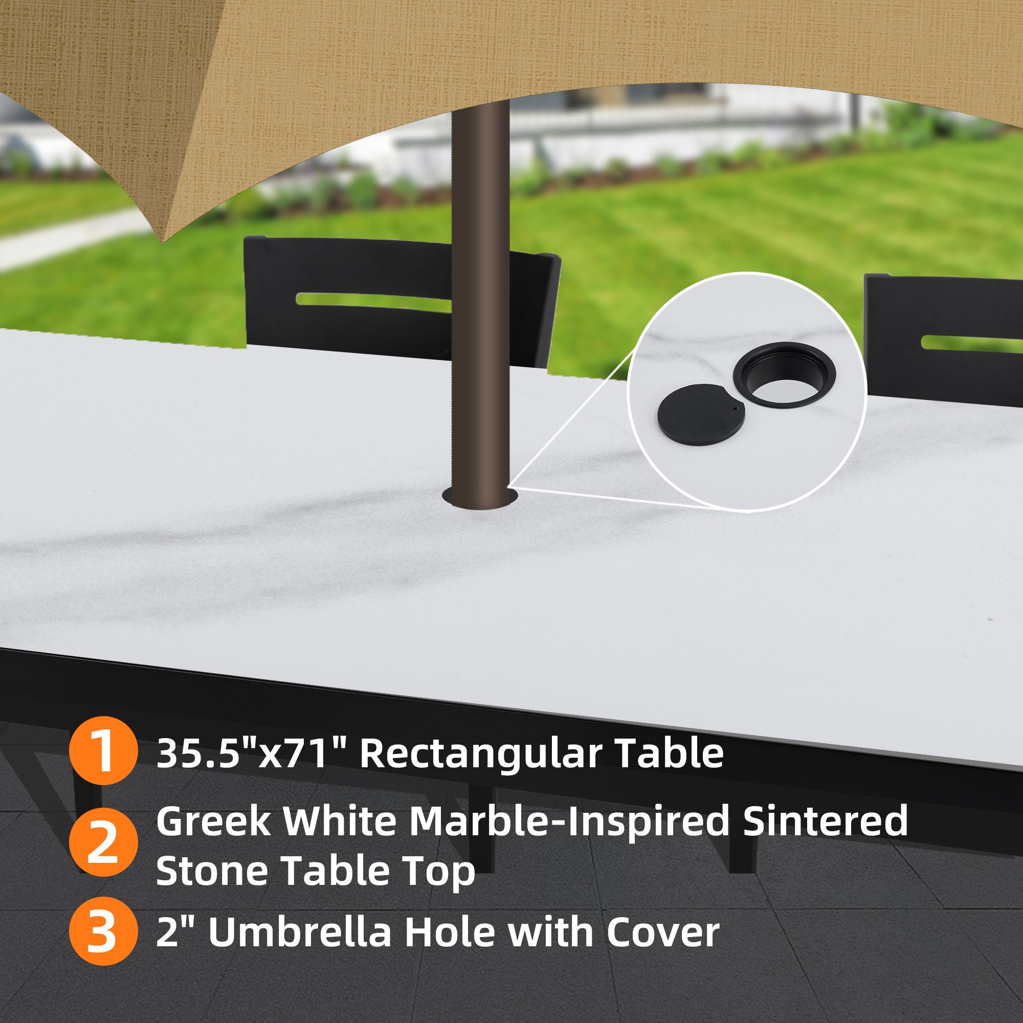 Outdoor Modern Patio Dining Table, Post Tapered Legs, Weatherproof & Rust Free