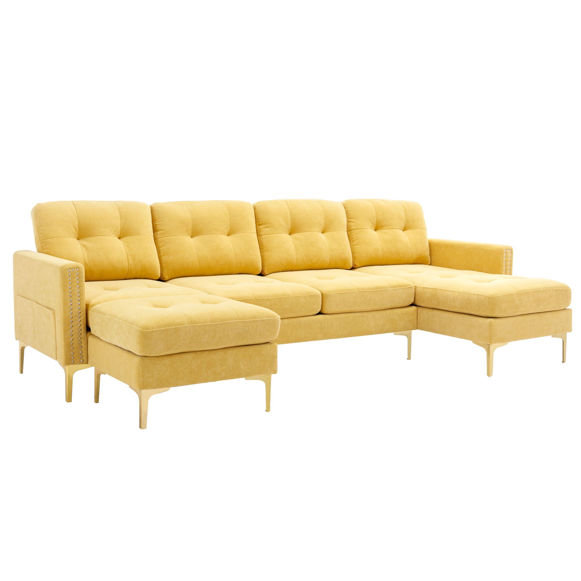Modern L - Shape Convertible Sectional Sofa With Movable Ottoman