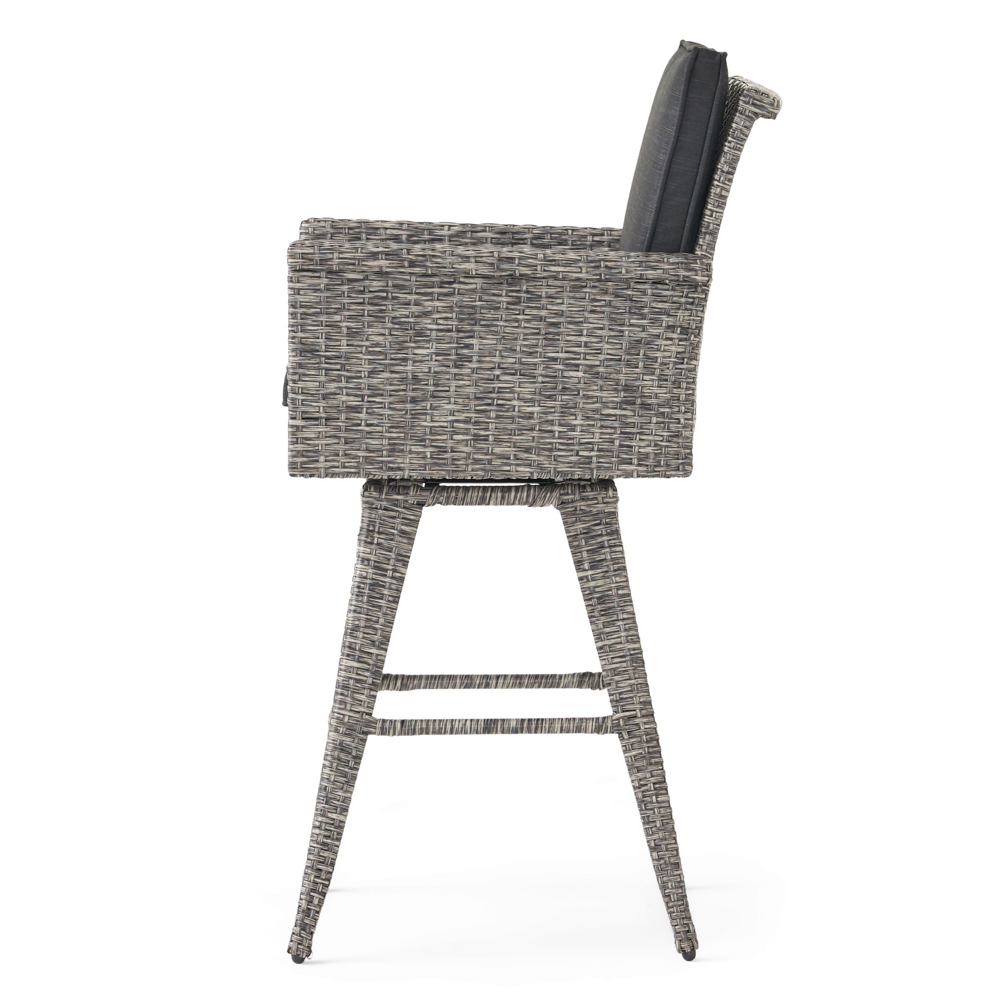 Outdoor Rattan Swivel Barstool With Water Resistant Cushion - Mixed Black / Dark Gray