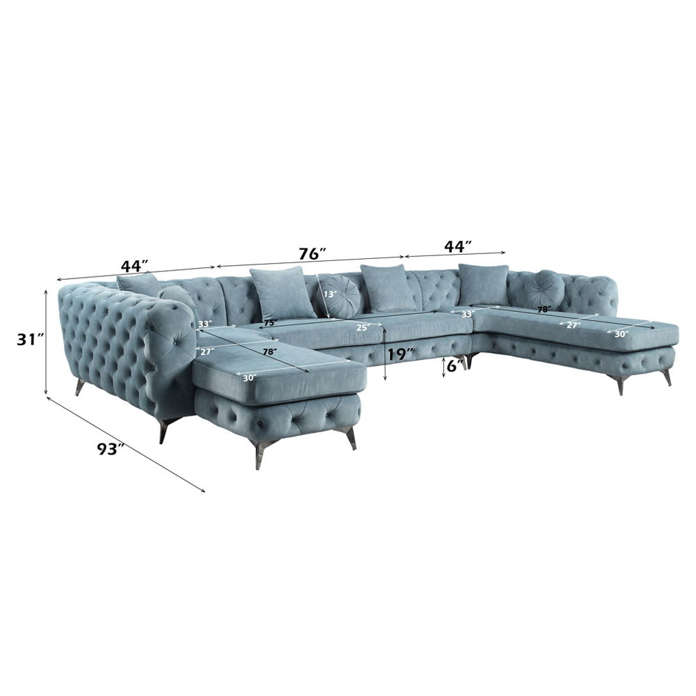 Zerah - Sectional Sofa With 7 Pillows - Dusty Blue Fabric