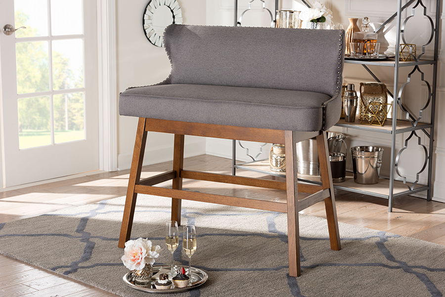 Gradisca Modern and Contemporary Grey Fabric Button-tufted Upholstered Bar Bench Banquette