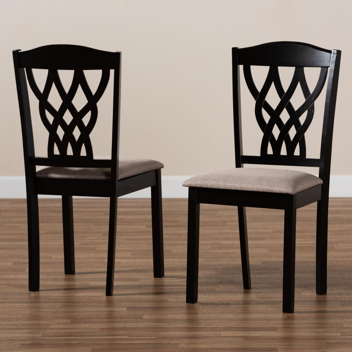 Delilah Modern and Contemporary Sand Fabric Upholstered and Dark Brown Finished Wood 2-Piece Dining Chair Set