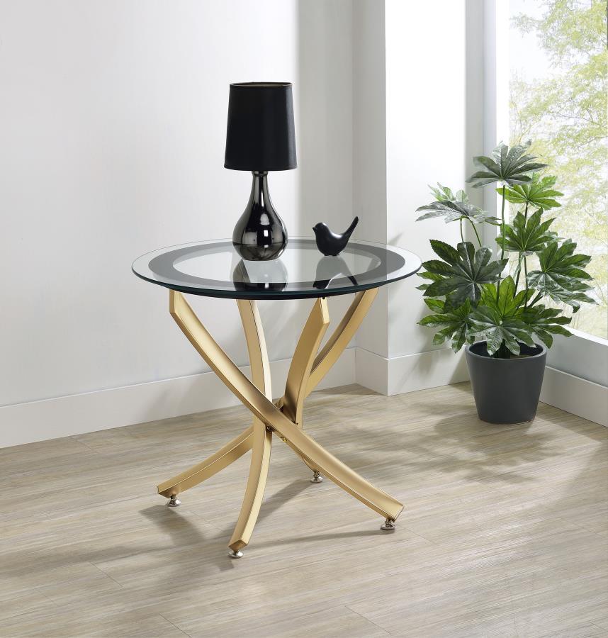 Coaster Fine Furniture Brooke - Round Glass Top Side End Table Metal Base | Meri Furniture