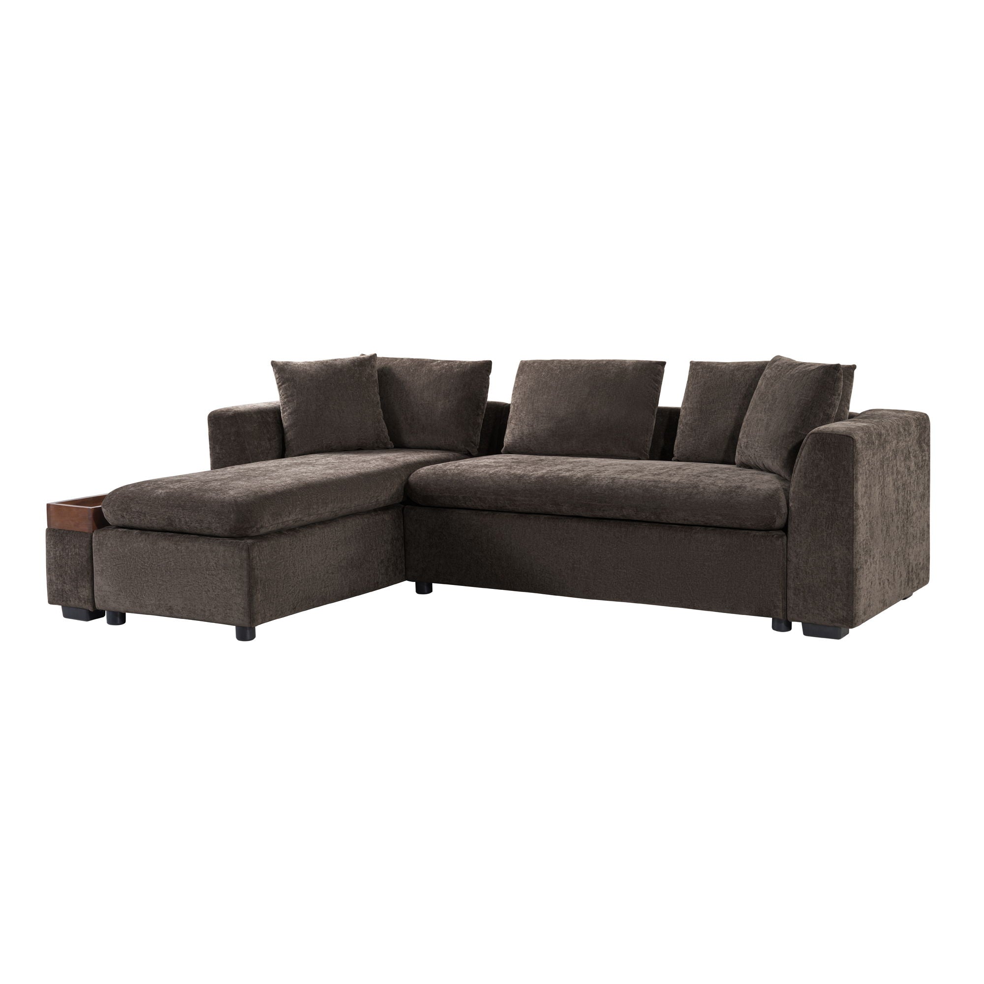 Modern L Shaped Sectional Sofa With Chenille Upholstery And Wooden Storage