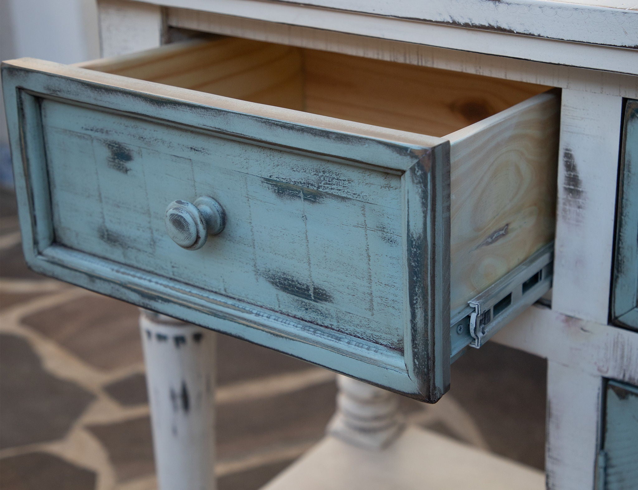 Aruba - TV Stand / Console With 3 Drawers And 2 Doors - Off White / Sky Blue