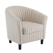 Modern Barrel Fabric Striped Barrel Chair With Channel Stitching - Beige / Blue Stripe